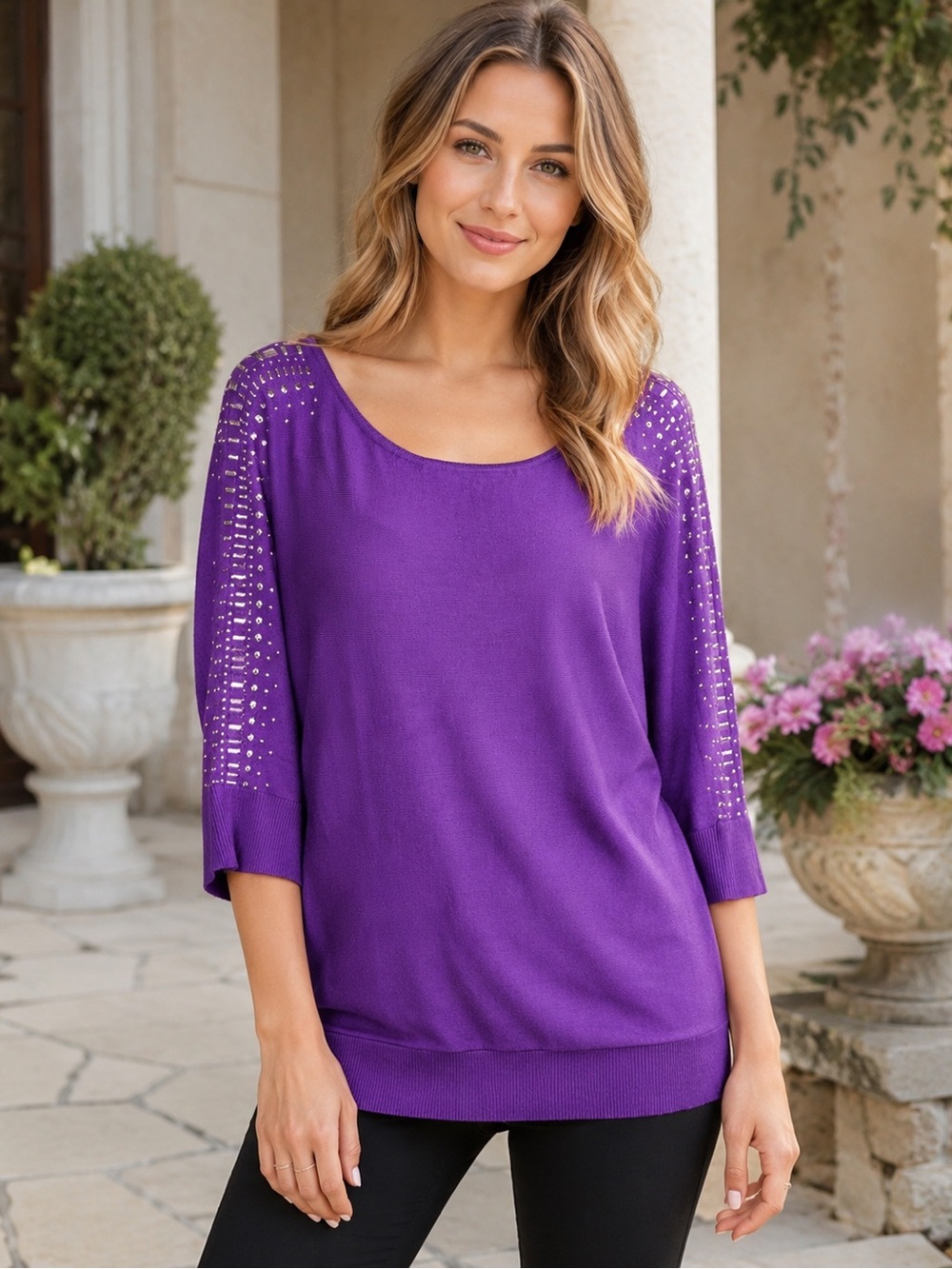 NY&Company 7th Avenue Design Studio Purple Embellished Dolman Sleeve Sweater L